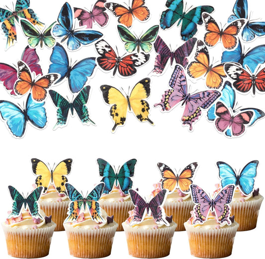 60 PCS Edible Butterfly Cupcake Toppers Wafer Paper Butterflies Cupcake Picks Butterfly Birthday Decorations for Edible Butterflies Theme Birthday Wedding Party Cake Decoration Supplies Colorful
