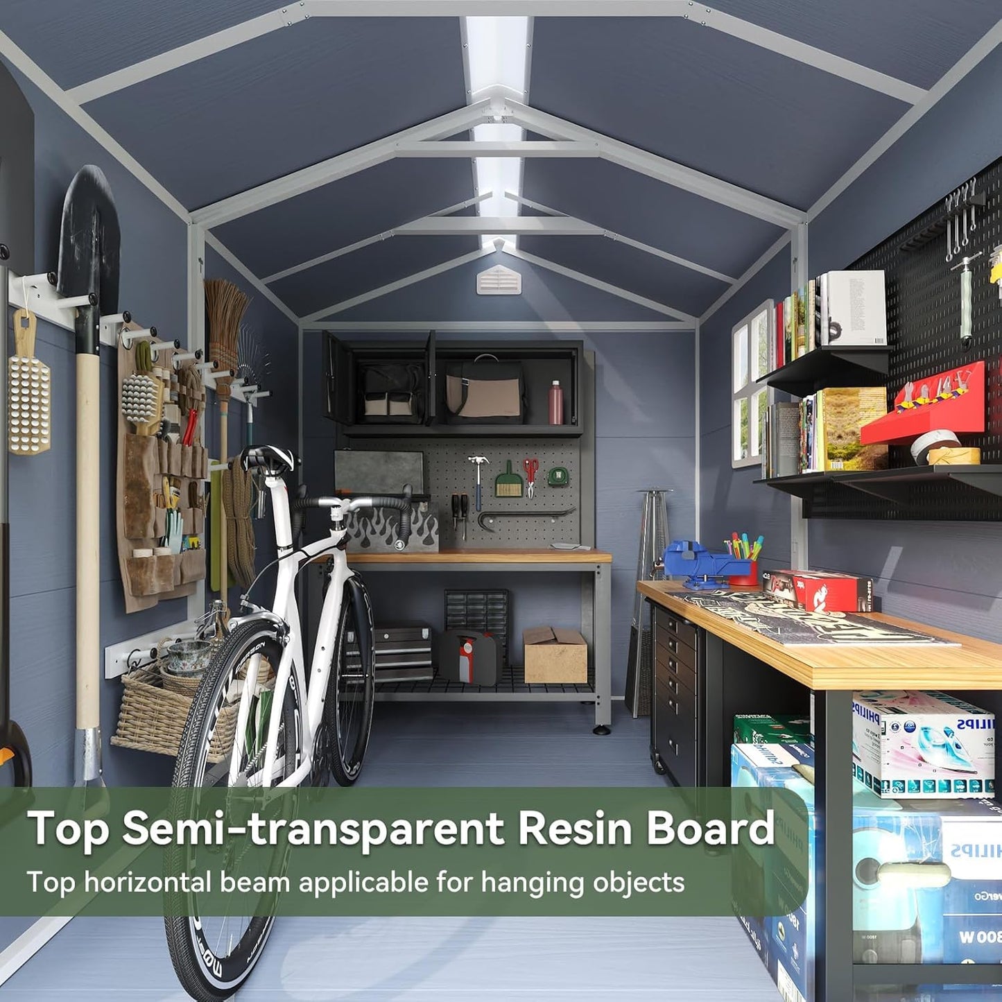 Aoxun 6X8 FT Resin Outdoor Storage Shed with Floor, Plastic Garden Shed with Lockable Door and Window, Tools House to Store Patio Furniture, Bike Accessories, Garbage Can and Lawn Mower - Grey