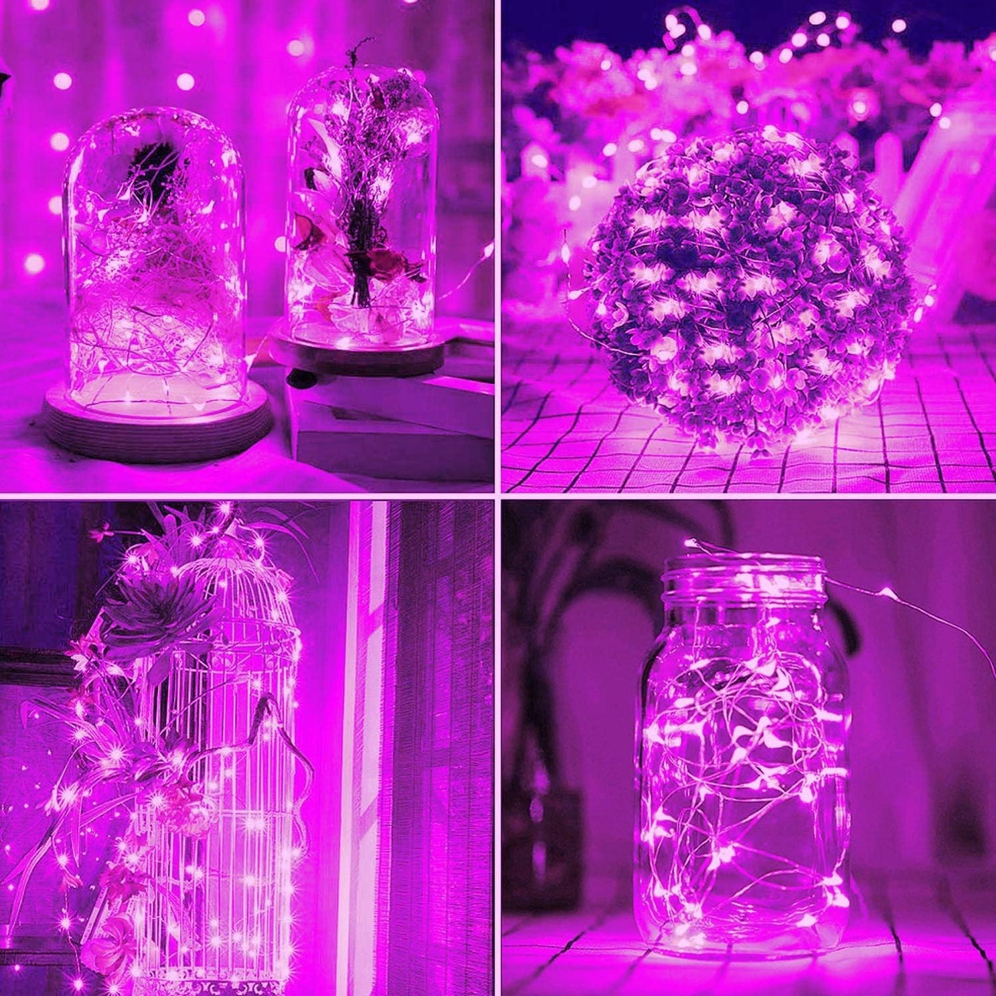 2 Pack Total 200 LED 66FT Solar Powered Copper Wire String Lights Outdoor, Waterproof, 8 Modes Fairy Lights for Valentines Day Decor, Garden, Patio, Party, Christmas, House (Pink)