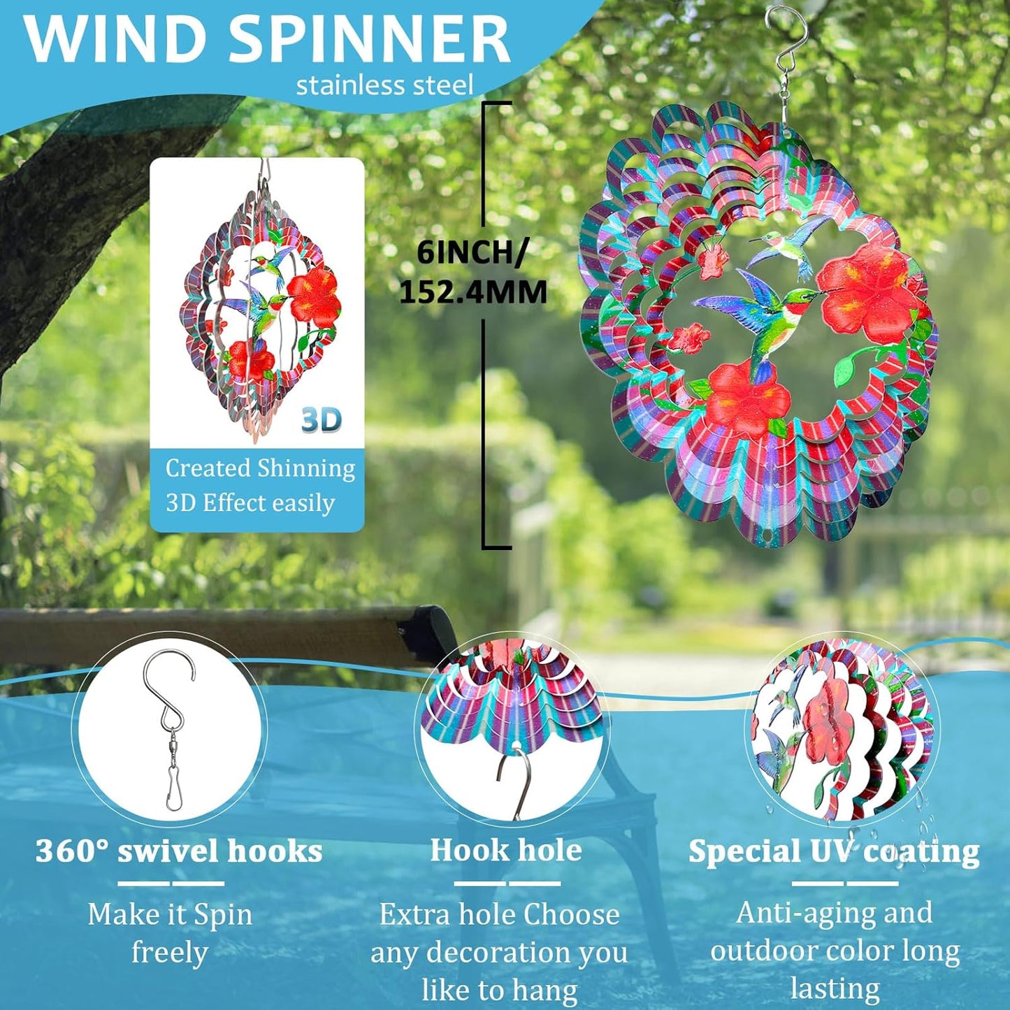 Hummingbird Wind Spinners Outdoor,6in Mandala Wind Spinner Hummingbird Gift for Women Men,Wind Spinner for Yard and Garden,Wind Sculpture for Yard Art Decorations,Christmas Decoration