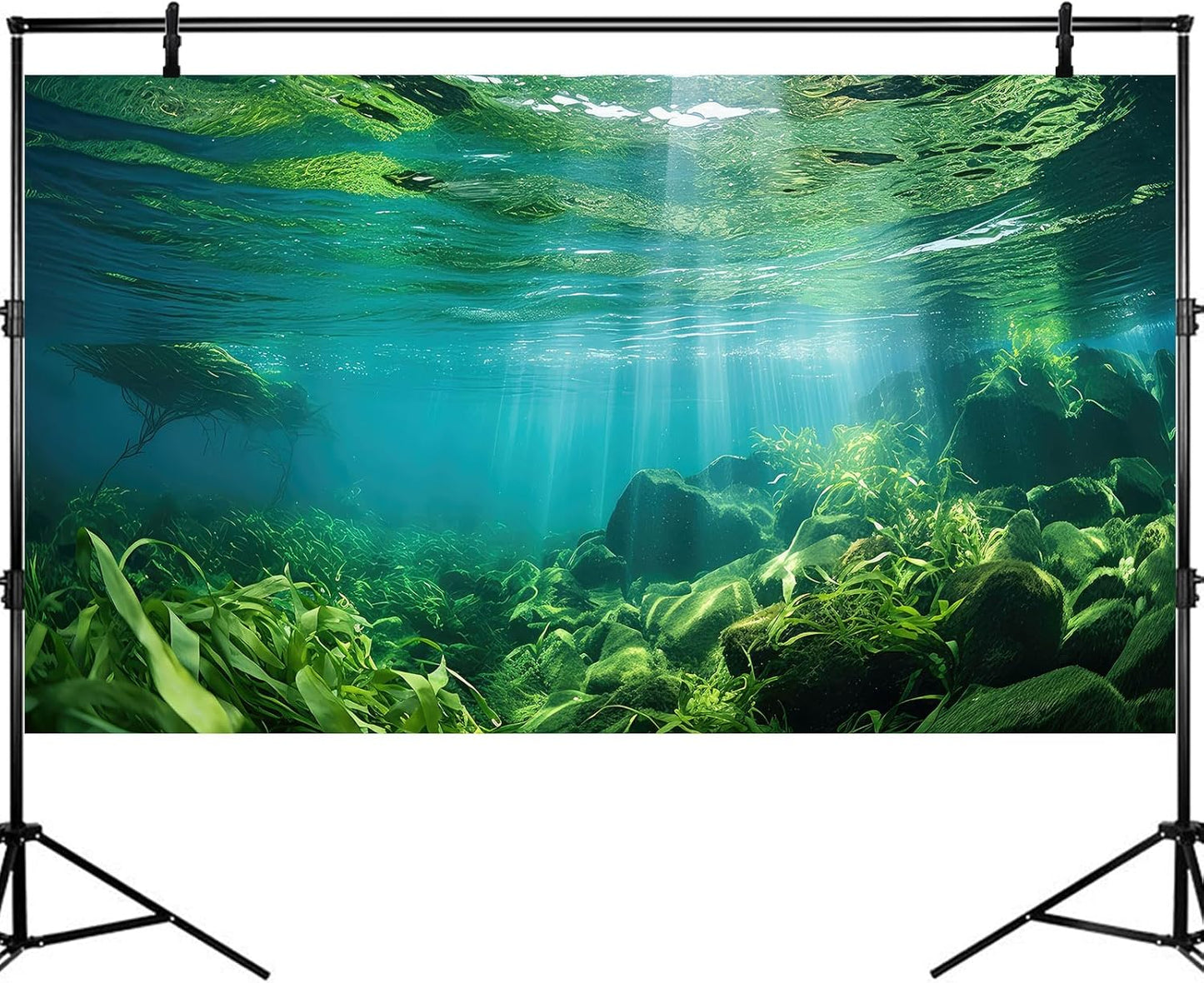 Under The Sea Fish Tank Background Aquatic Plants Deep Sea Aquarium Background Underwater Sunray Rock with Moss Terrarium Backgrounds Deep Ocean Floor Tropical Fish Tank Backgrounds 72x18in