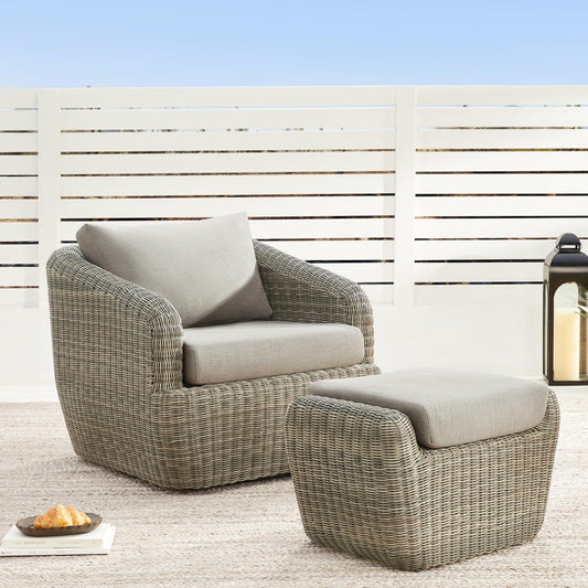CHITA 2 Pieces Patio Wicker Furniture Set, Outdoor Rattan Chair Set with Removable Thickened Cushions, Fully Assembled(Gray Cushions with Brownish Gray Wicker)