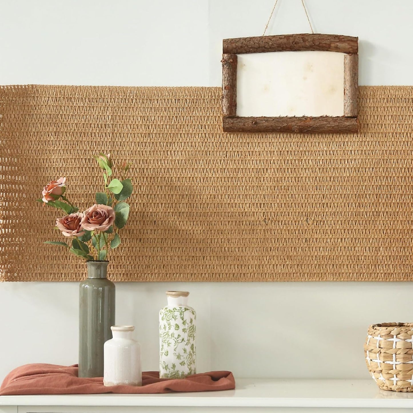 Vintage Vase Set of 3, Ceramic Vintage Flower Vases, Chinoiserie Decorative Home Decor Retro Floral Vase Rustic Farmhouse Decor for Table Bookshelf Mantel Kitchen Living Room Office - Green and Beige