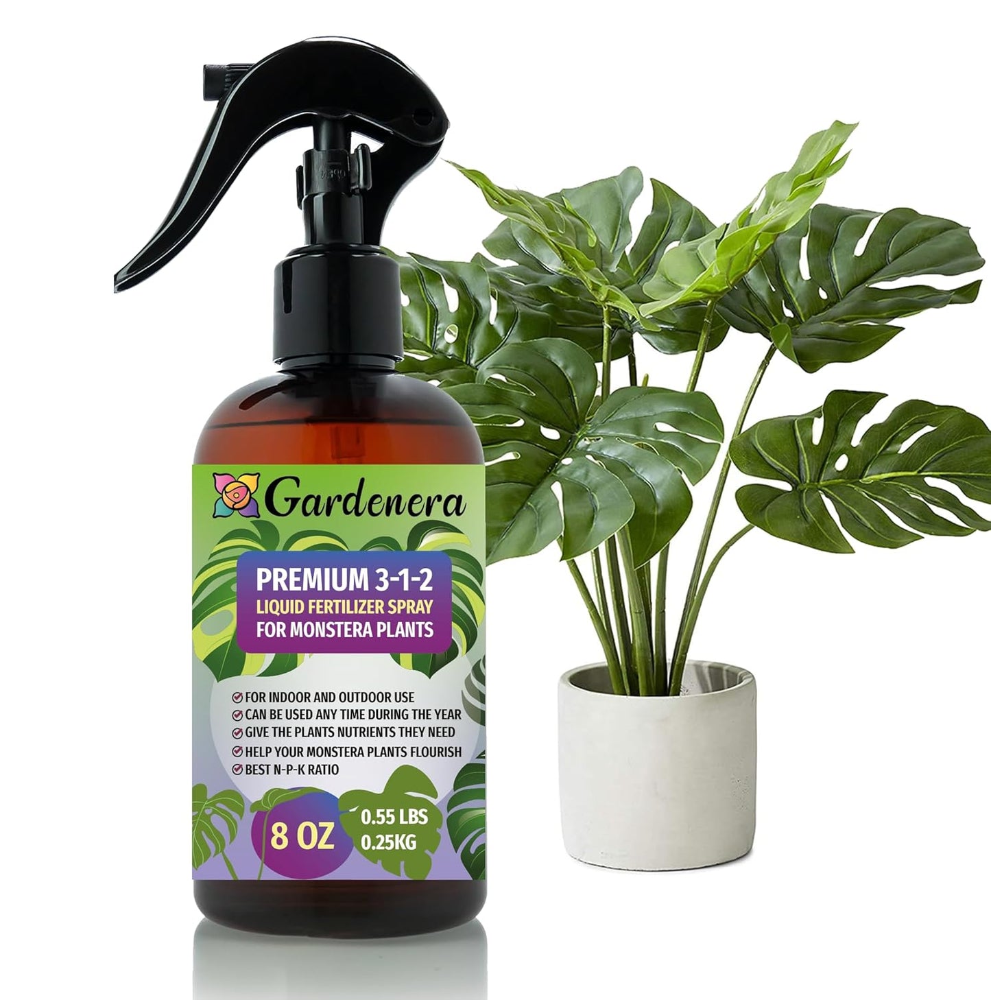 Professional Monstera Spray Fertilizer Mist for Home Gardening | 3-1-2 Gentle Blend Mist for Healthy Leaves & Growth | Essential Nutrients for Monstera - 8oz