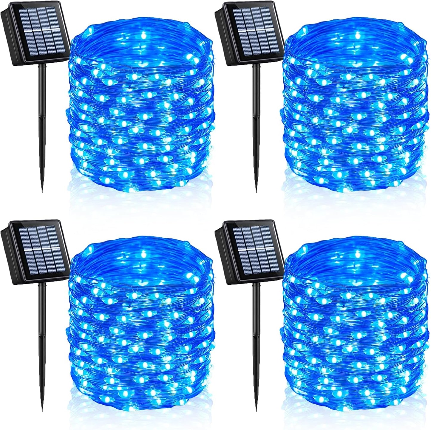 YEGUO Blue Solar Fairy Lights Outdoor Waterproof, 4 Pack Each 100 LED 33ft String Lights, 8 Modes Twinkle Lights