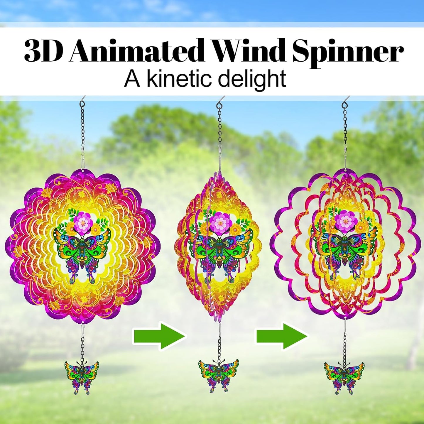 Hanging Butterfly Wind Spinners, Metal Kinetic Wind Spinner 3D Stainless Steel Laser Cut Wind Sculptures for Window Indoor Garden Decor Yard Art (Red)