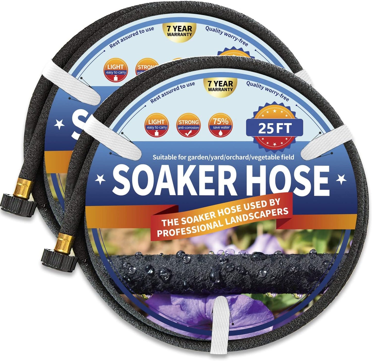 2 Pack Soaker Hose 25 FT for Garden Bed, 1/2’’ Rubber Garden Soaker Hoses 50 FT, Drip Irrigation Watering Hose for Vegetable, Tree, Lawn Yard(2 Pack 25 FT)