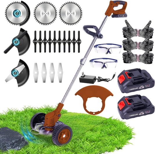Weed Wacker Cordless Adjustable Weed Eaters 3 in 1 Electric String Trimmer Lawn with Two Battery with Charger Comes with Multiple Blades for Yard,Green,Garden(Coffee)
