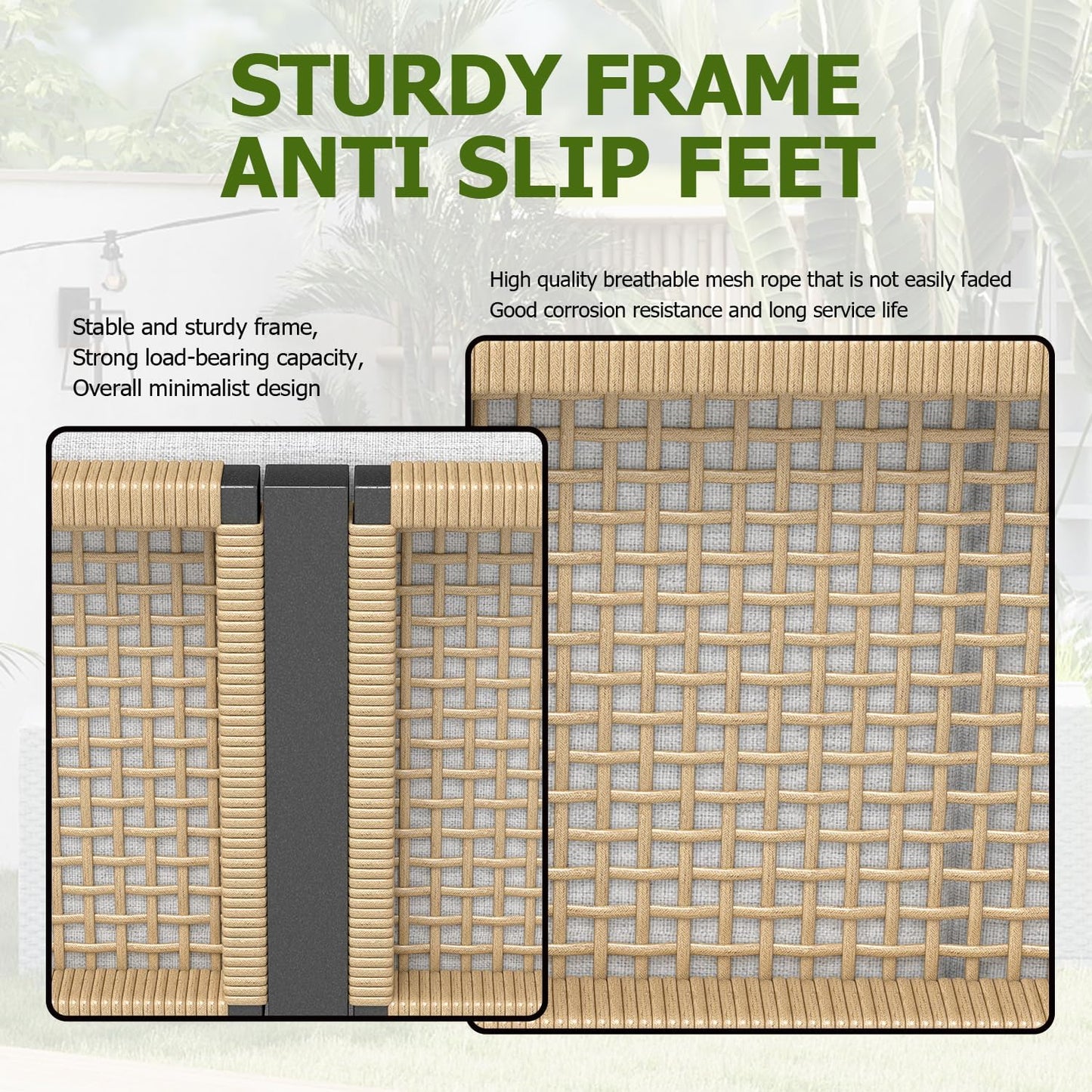 Aluminum Outdoor Patio Furniture Set 5 Seat, Patio Conversation Set with Durable Mesh Rope Weaving, Wide Armrests and Seats, Metal Sofa Set for Patio Yellow