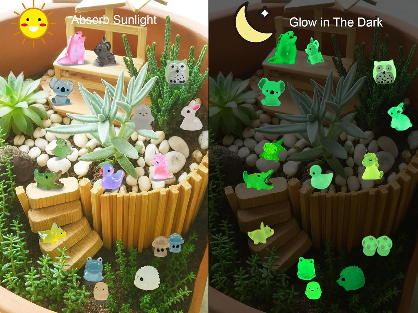 120 Pcs Luminous Mini Resin Animals Tiny Resin Figurines Glow in The Dark Tiny Ducks for Fairy Garden, Miniature Accessories, Crafts, and Decor