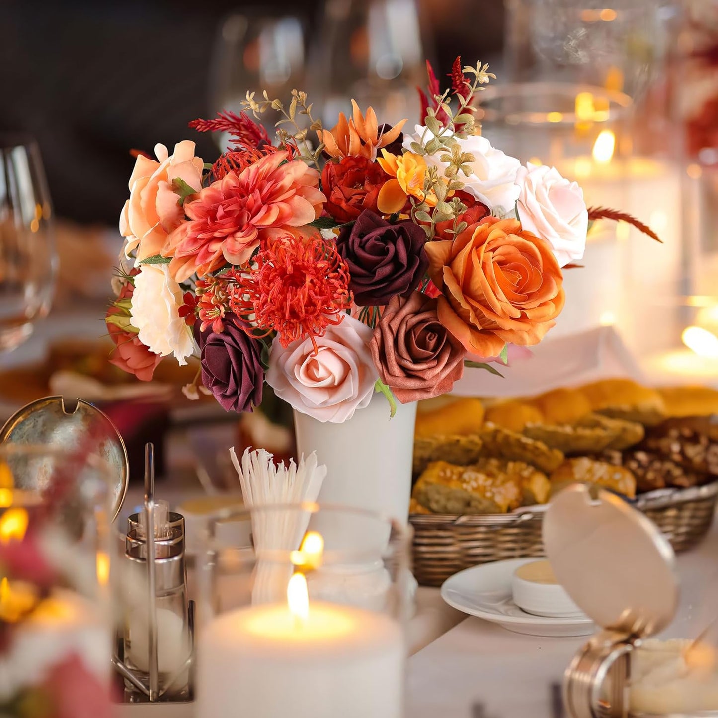 AGIRL Artificial Flowers Combo Silk Mix Purple Fake Flower with Stems for DIY Wedding Bouquets Centerpieces Arrangements Table Chair Decor Baby Shower Home Decor (Terracotta)