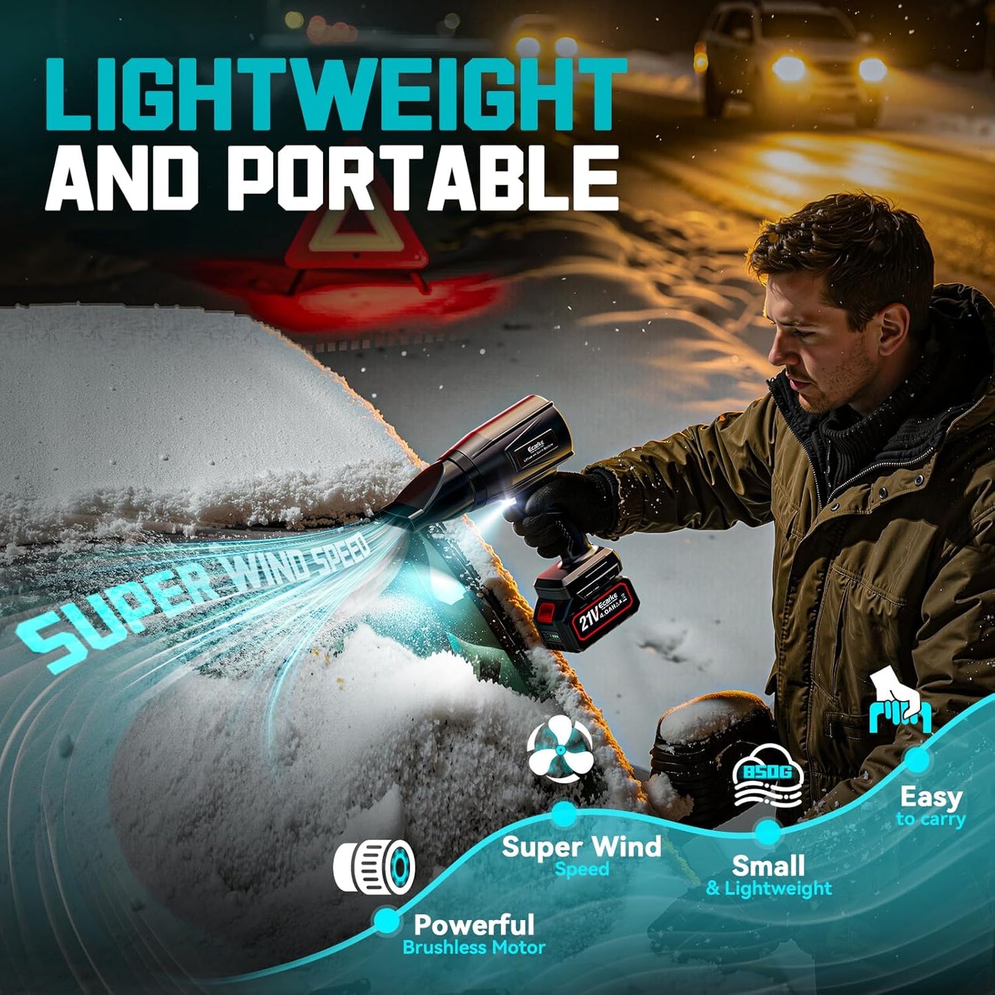 Leaf Blower Cordless Ecarke Portable Dust Cleaner, 800000RPM Handheld Brushless Turbo Jet Blower for Lawn Care, Patio Cleaning, Leaves with 2X 4.0Ah Battery, Charger, Storage Case Included