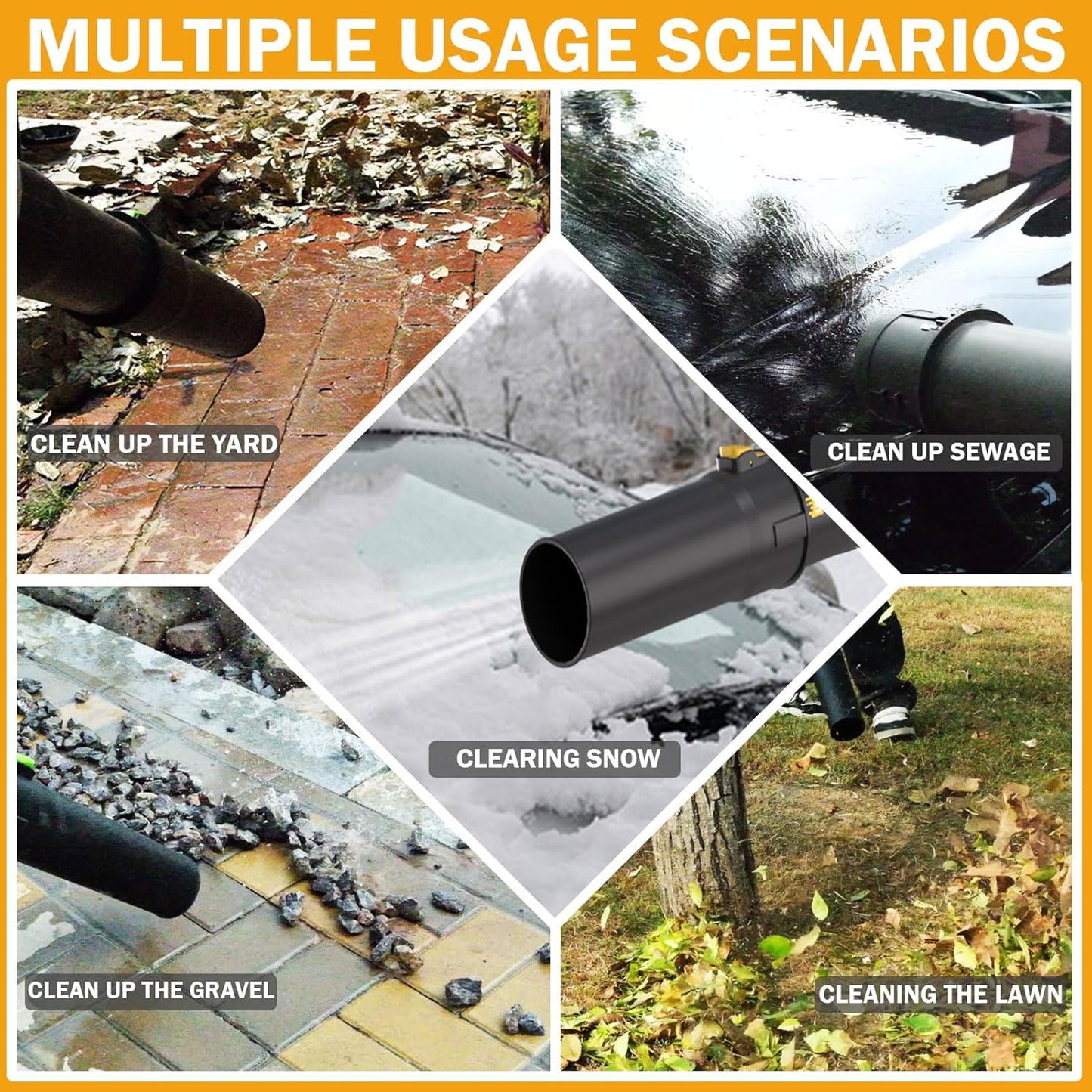 Leaf Blower Cordless,2 x 21V 6.0Ah Battery and Charger, with 680CFM 190MPH Electric Cordless Leaf Blower, 3-Variable Speed & Turbo Mode, Blowers for Lawn Care (5002 E) (Yellow)