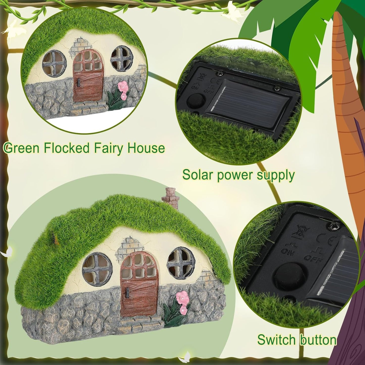 Roowest 57 Pcs Solar Fairy House Garden Accessories Light up Mushroom House Resin Fairy Figures Garden Kit Resin Miniature Fish Pond Figures Micro Landscape Outdoor Decoration