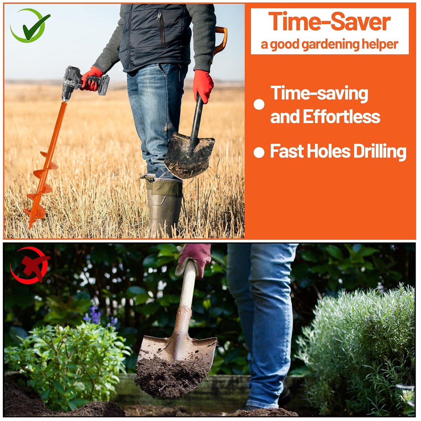 ‎4"x24" Auger Drill Bit for Planting – Heavy Duty Garden Auger Post Hole Digger with Spiral Double Blade & 3/8" Hex Drive for Fast Hole Drilling