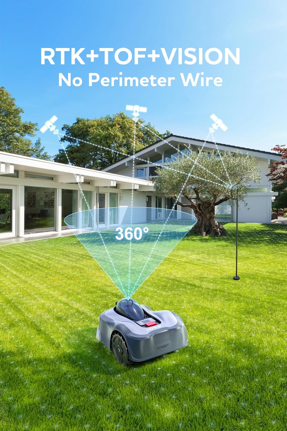 Robot Lawn Mower N2000 Perimeter Wire Free RTK,TOF,Vision Robotic Lawnmower 1.5 Acres,AI Assisted Mapping,Virtual Boundary,Multi Zone Management,APP Control,Cut Height 0.8"-3.5",Anti-Theft