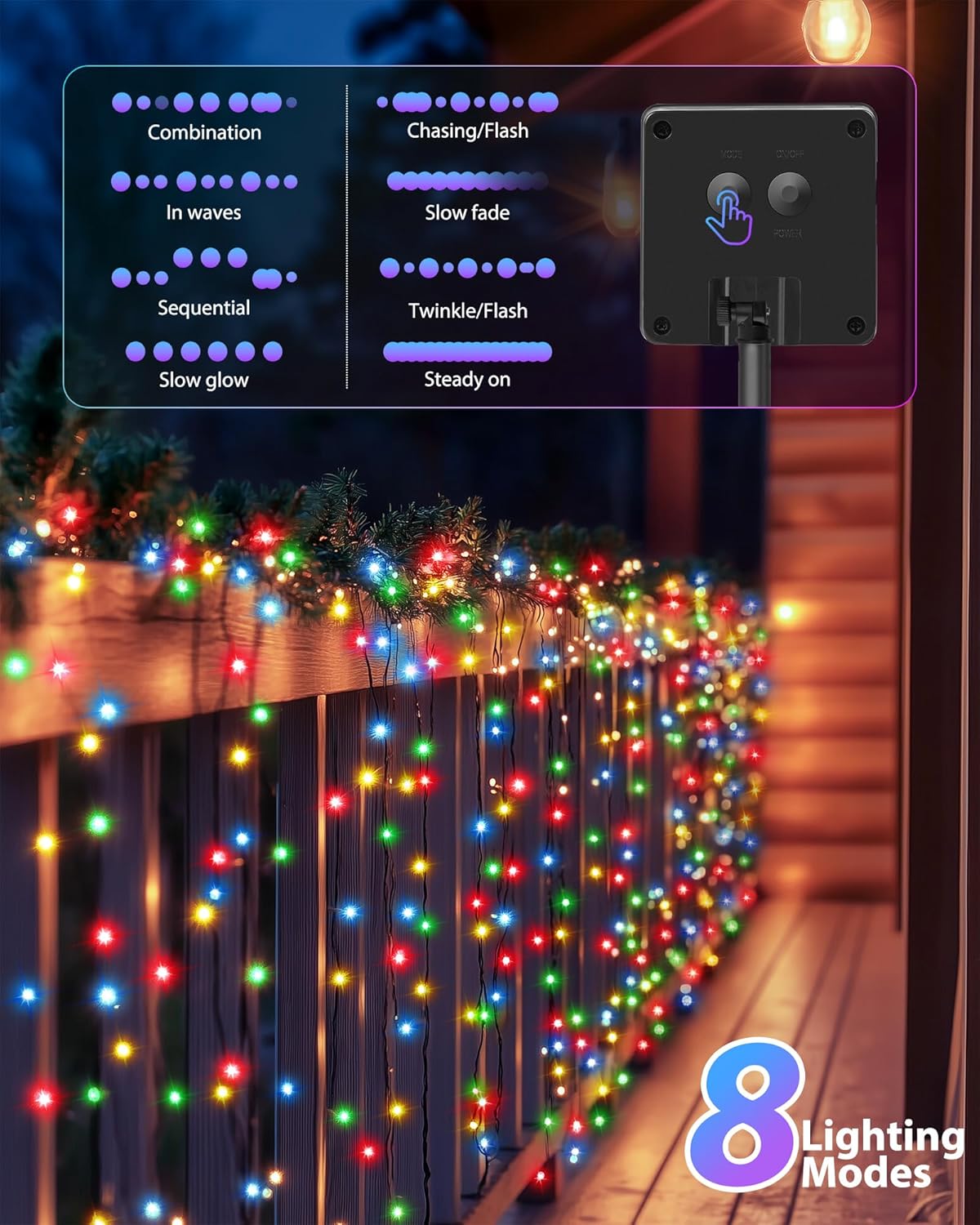 Brightown 2 Pack Solar String Lights Outdoor, Each 46Ft 120 LED Solar String Lights for Outside with 8 Modes, IP65 Waterproof Solar Outdoor Lights for Patio Garden Christmas Decorations, Multicolor