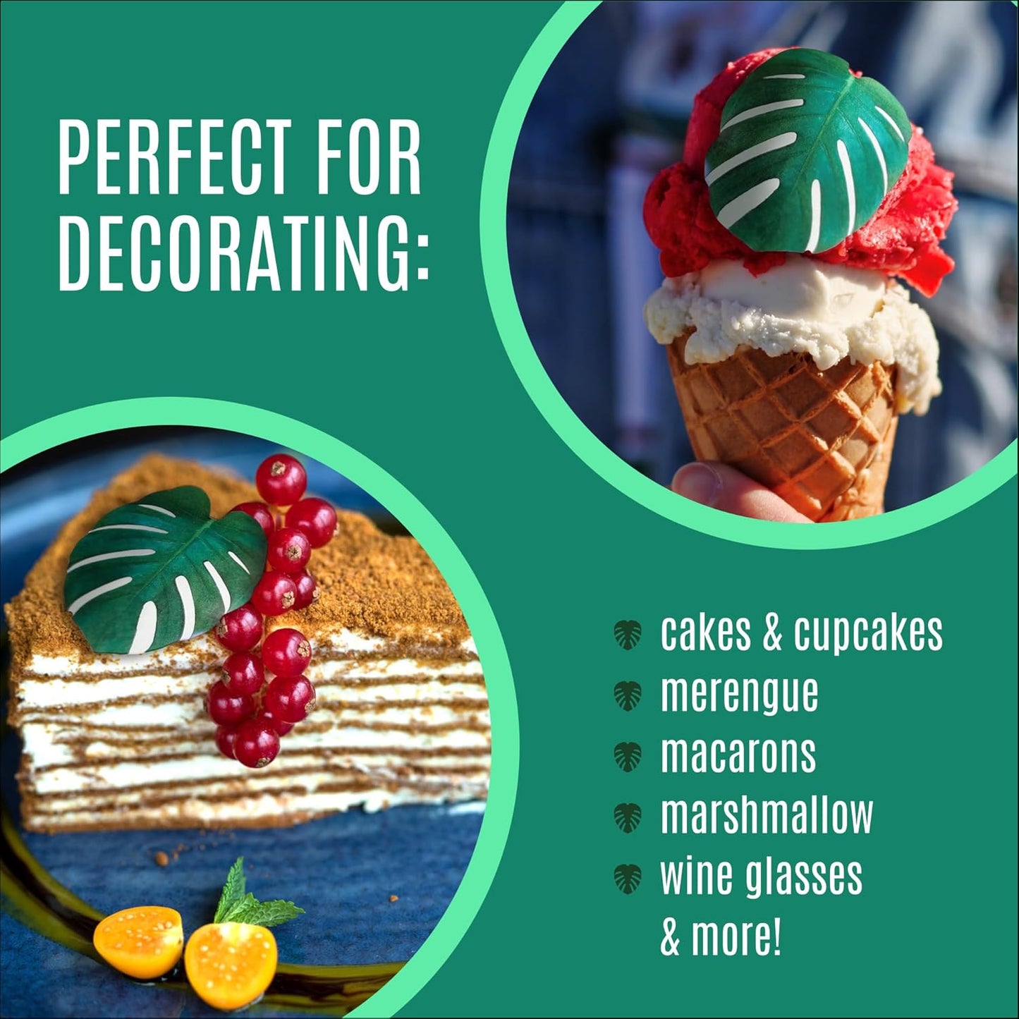 Sugar Robot - Edible Monstera Leaves Decor - Small Size - Edible leaves for cake decorating - Premium Crafted - Made in the USA Cake -Set of 24 (Monstera Leaf)