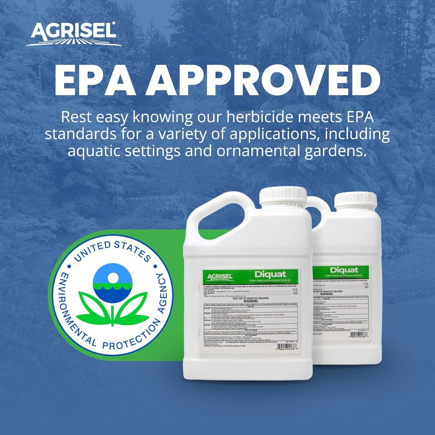 Diquat Weed Killer, Fast-Acting Formula for Aquatic and Landscape Weeds, Safe on Ornamentals, Visible Results in 1-2 Days, Pet Safe, Includes 3-Pack of Agrisel Protective Gloves, 128 Ounces