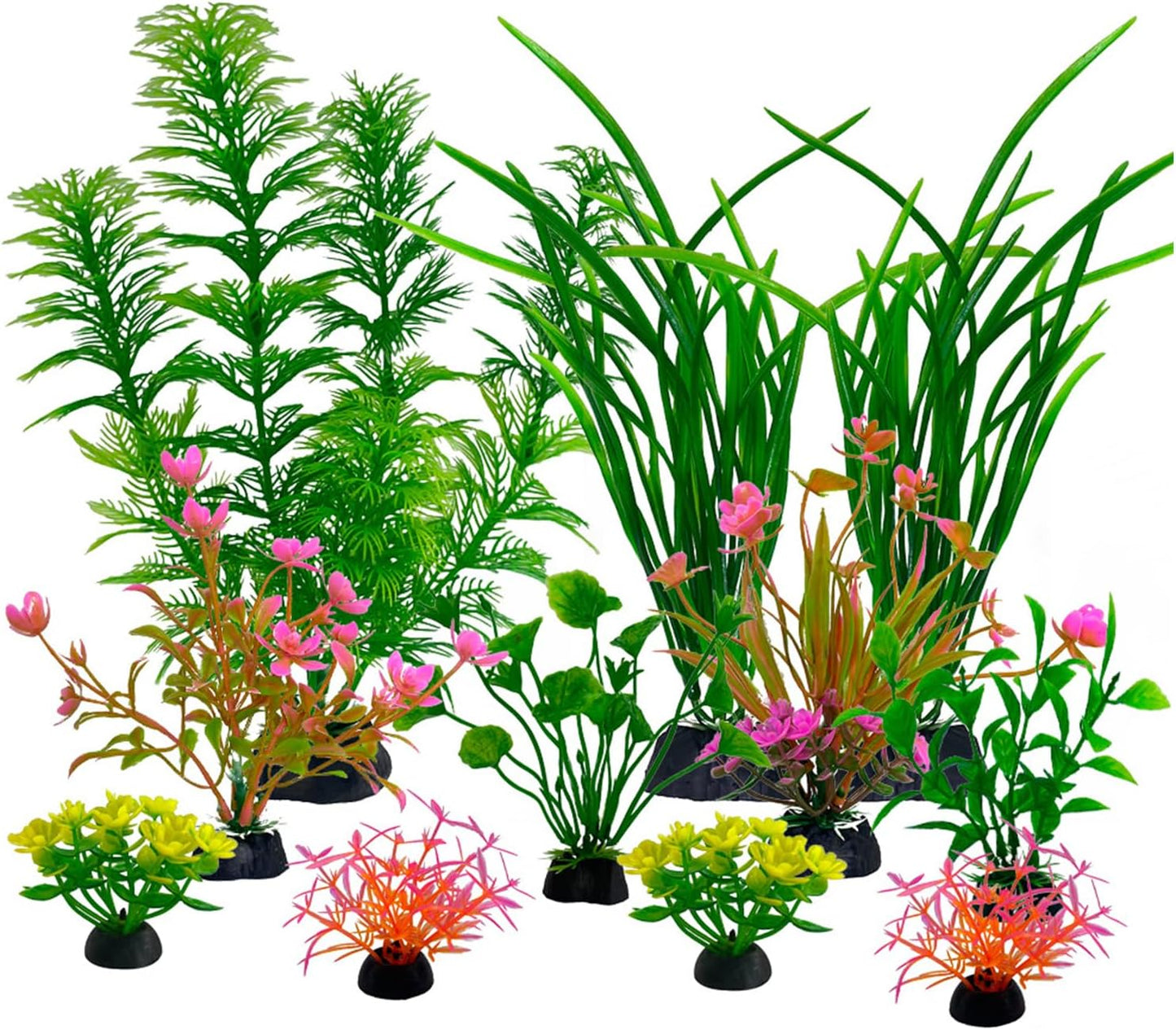11 Pieces Colorful Artificial Fish Tank Decorations, Aquarium Decorations Fish Tank Green Artificial Plastic Plants, Small to Large (4-8Inch)