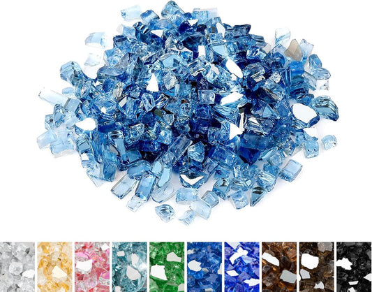 Mr. Fireglass 10 Pounds Fire Glass - 1/4 Inch High Luster Reflective Tempered Glass Rocks for Fireplace Fire Pit Table and Landscaping, Pacific Blue