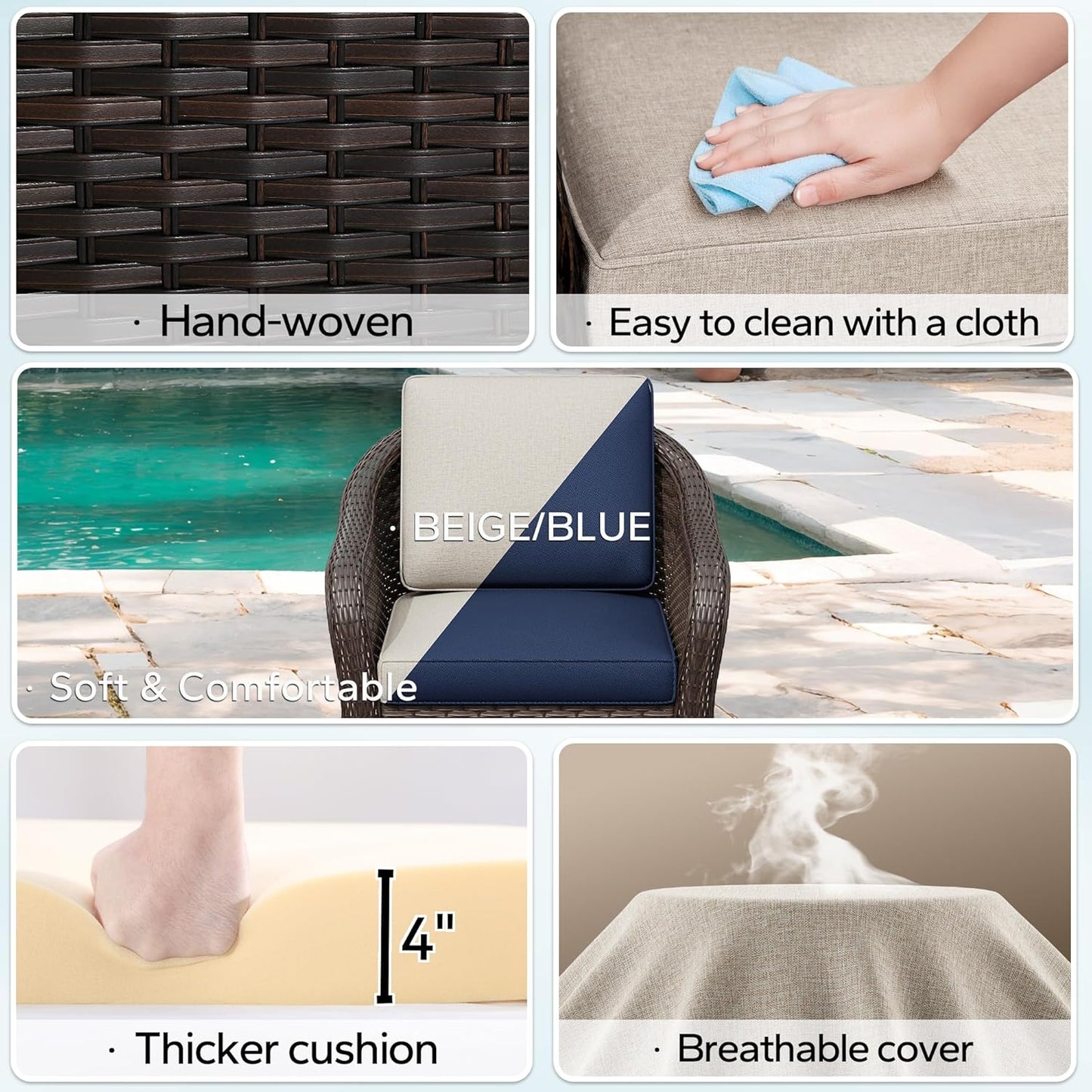 Outdoor Wicker 360 Degree Swivel Glider Rocker Chairs Set of 2 with Cat House Side Table, Patio Conversation Furniture Set with Washable Cushions for Garden, Poolside (Beige)