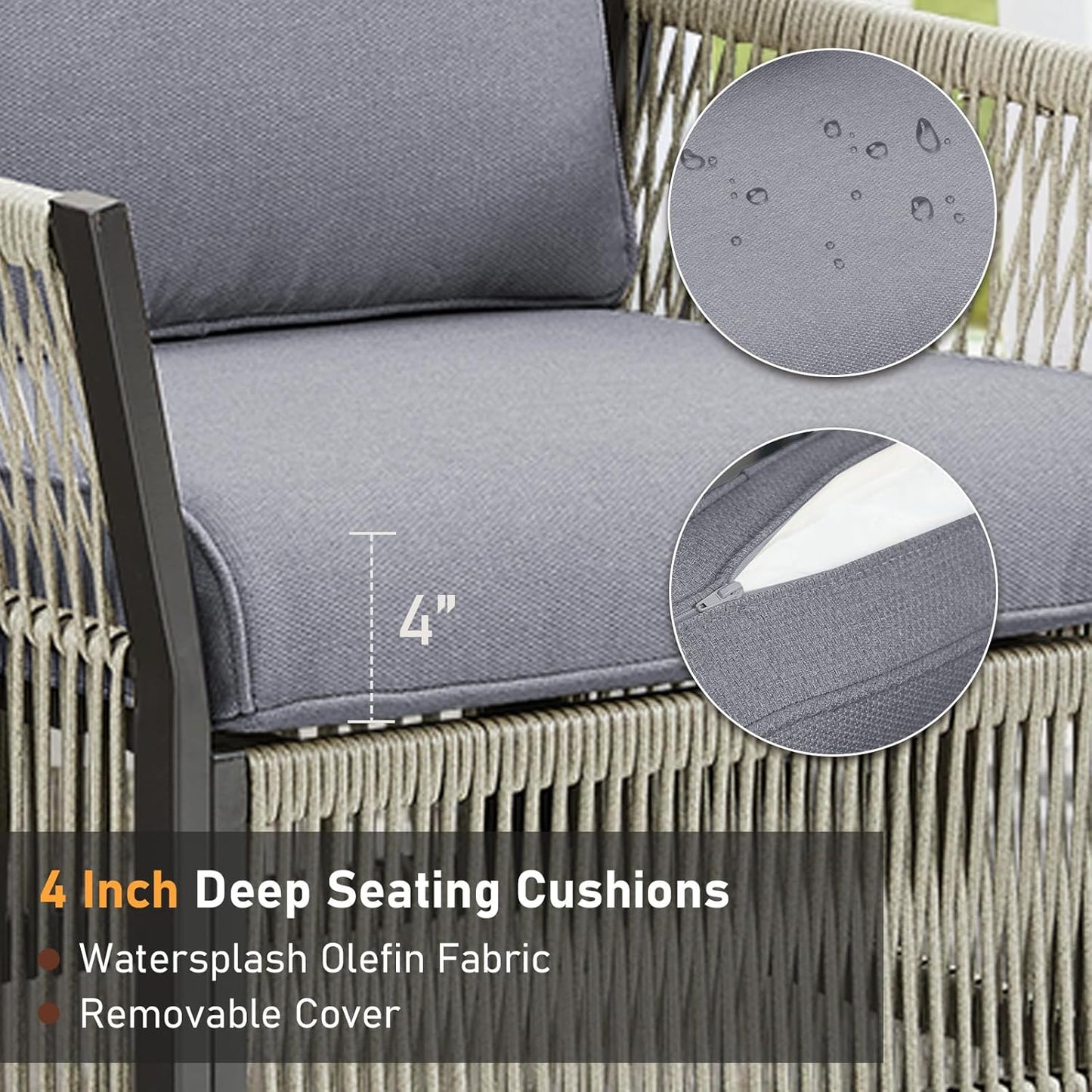 2 Pieces Wicker Bistro Set Chairs Patio Porch Furniture Sets, All-Weather PE Rattan Outdoor Conversation Set for Porch, Deck, Poolside, Bistro Chair Set with Removable Cushion-Beige