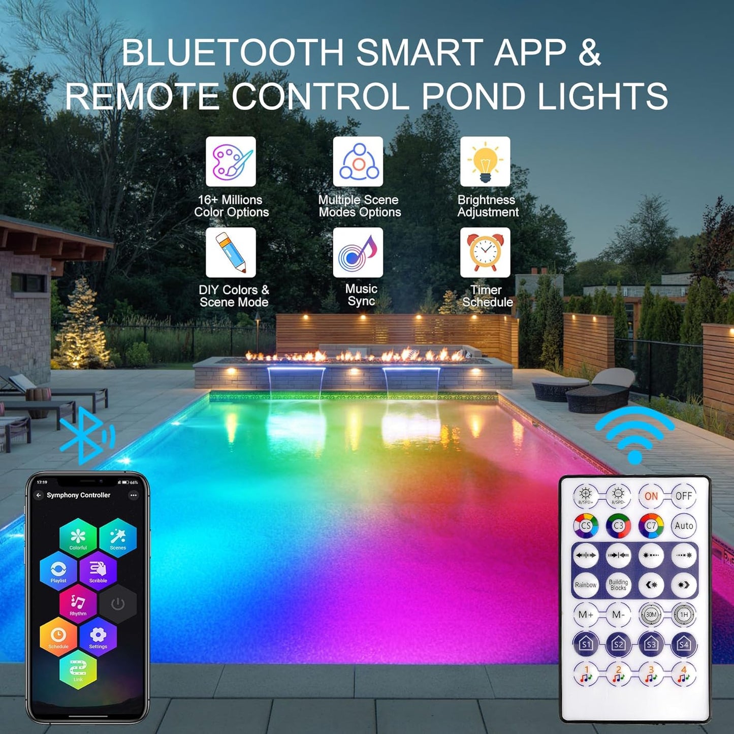 RGB Underwater Pond Lights, Super Bright 18 LED Submersible Fountain Lights Color Changing Spotlights, Bluetooth APP Control IP68 Waterproof for Fish Aquarium Tank Garden Yard Pool(Set of 10)