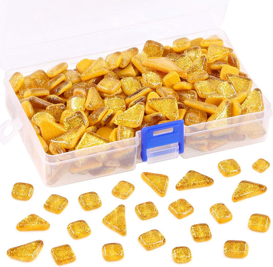 Swpeet 1 Pound Orange Shine Crystal Series Mosaic Tiles Assortment Kit, Square and Triangle Genuine Mosaic Tiles Glitter Crystal Mosaic Perfect for Home Decoration Crafts Supply