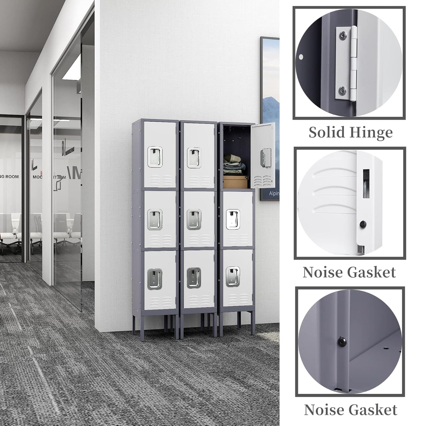 Yizosh Metal Lockers for Employees with Lock, Employees Locker Storage Cabinet with 1 Doors, Tall Steel Storage Locker for Gym, School, Office (Gray White, 3 Door)