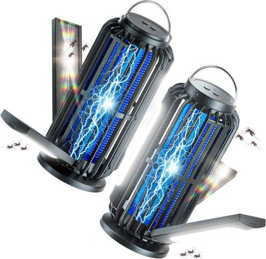 Bug Zapper 2 Pack, Solar Bug Zapper with 3 Solar Charging Panels, IP65 Waterproof Mosquito Zapper, 4200V Mosquito Zapper with LED Light, Outdoor Indoor AUTO ON/Off