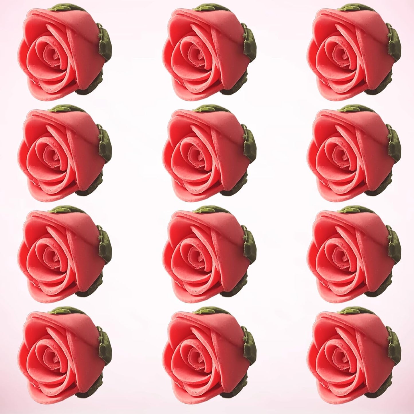 Confect Edible Coral Rose Cake Toppers | Handmade Edible Roses for Cakes, Cupcakes & Donuts | Floral Sugar Decorations for Wedding, Birthday & Festive Desserts – Pack of 12