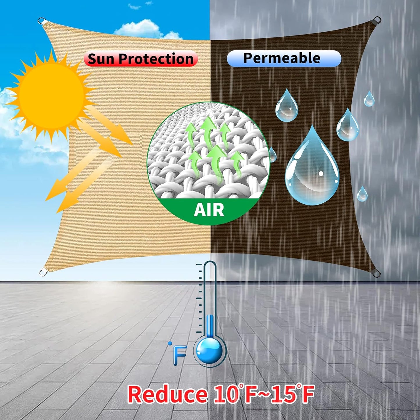 10' x 13' Sand Beige Rectangle Sun Shade Sail SSP1212 Canopy Durable Fabric UV Block Awning,We Make Custom Orders