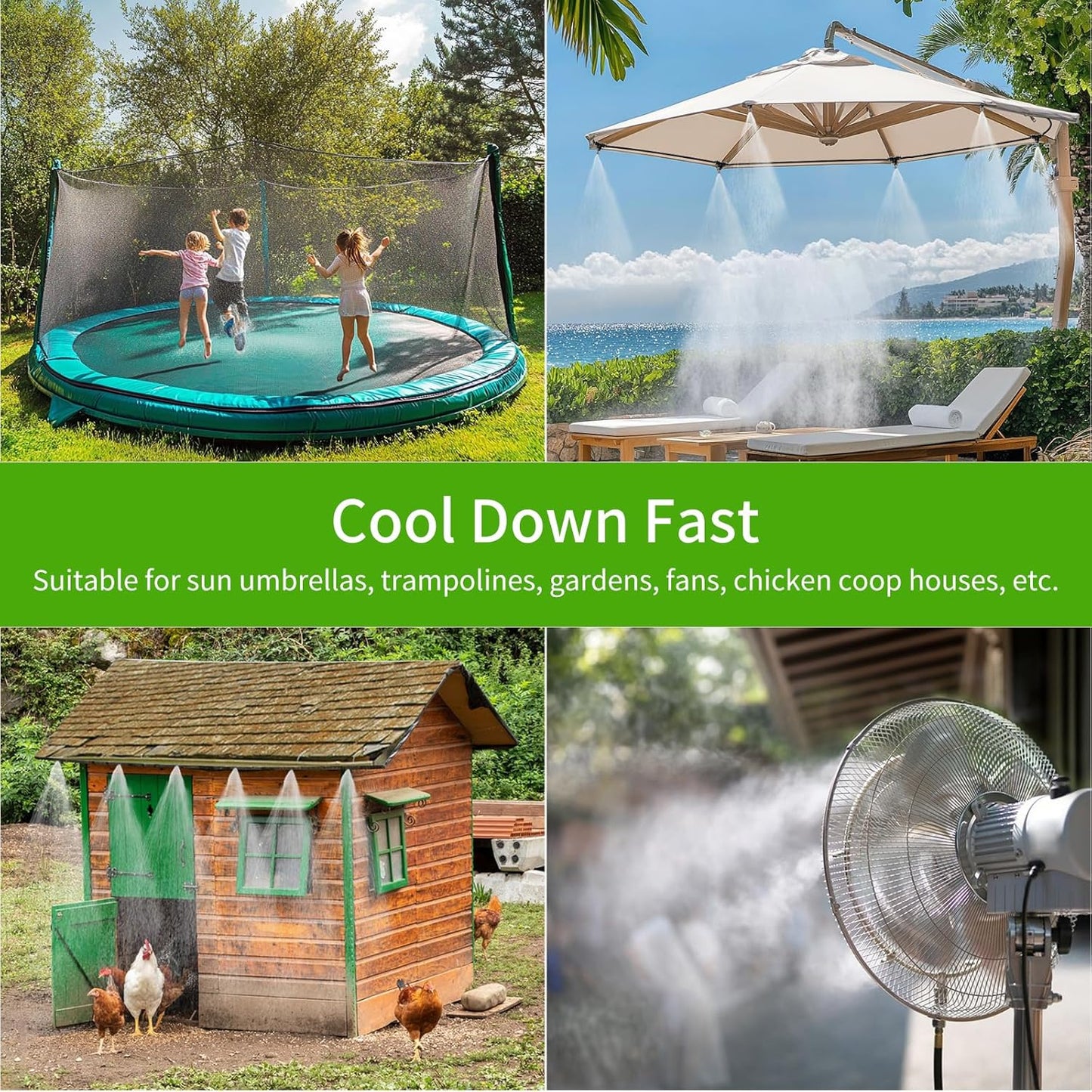Misters for Outside Patio, 65FT (20M) Misting Line + 18 Adjustable 360° Nozzles + 3/4” Threaded Adapter, Misting Cooling System for Patio, Garden, Greenhouse, and Trampoline