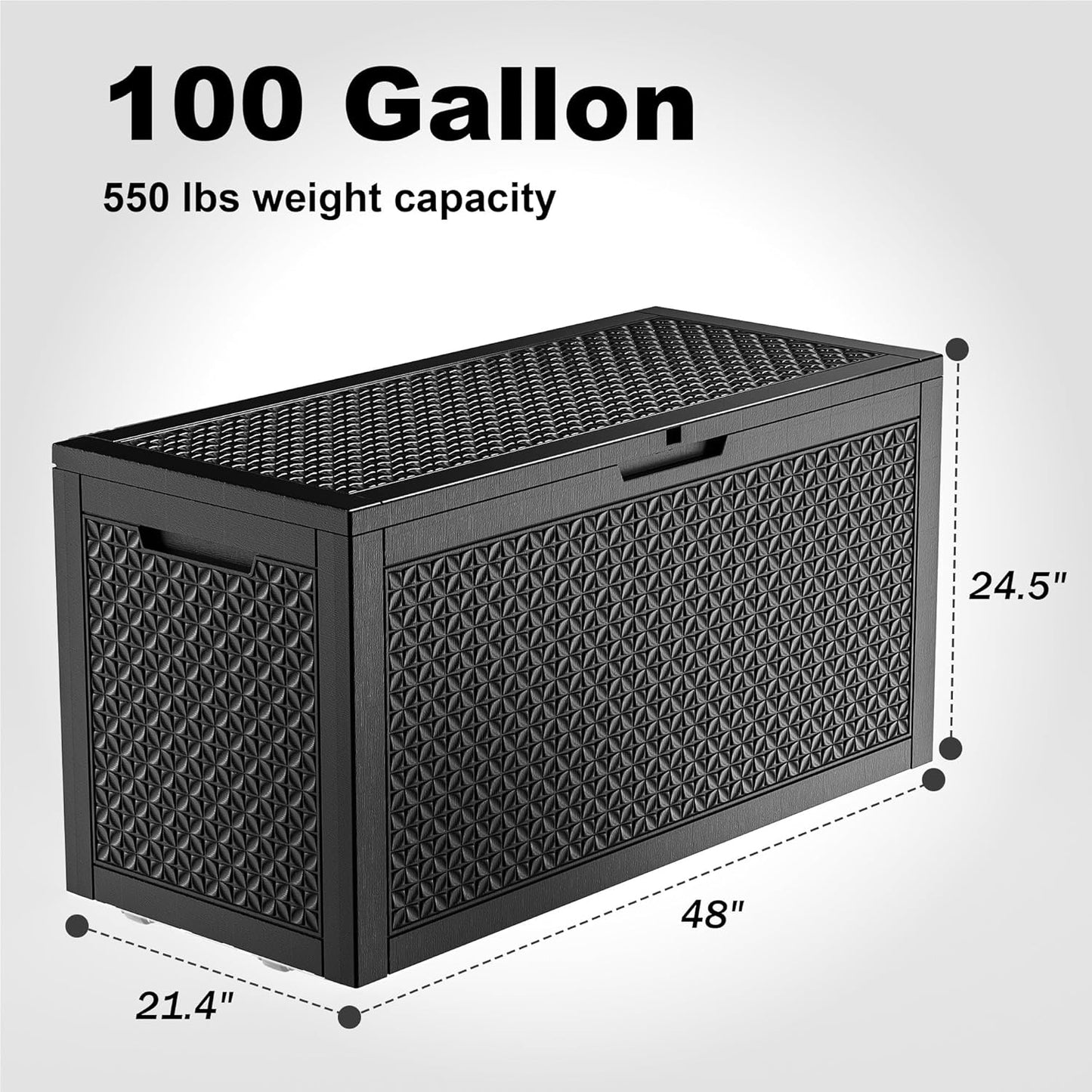 100 Gallon Resin Deck Box, Lockable Outdoor Storage Box for Patio Cushions Storage Furniture,Garden Tools, Pool Supplies, Weatherproof and UV Resistant（Black L）