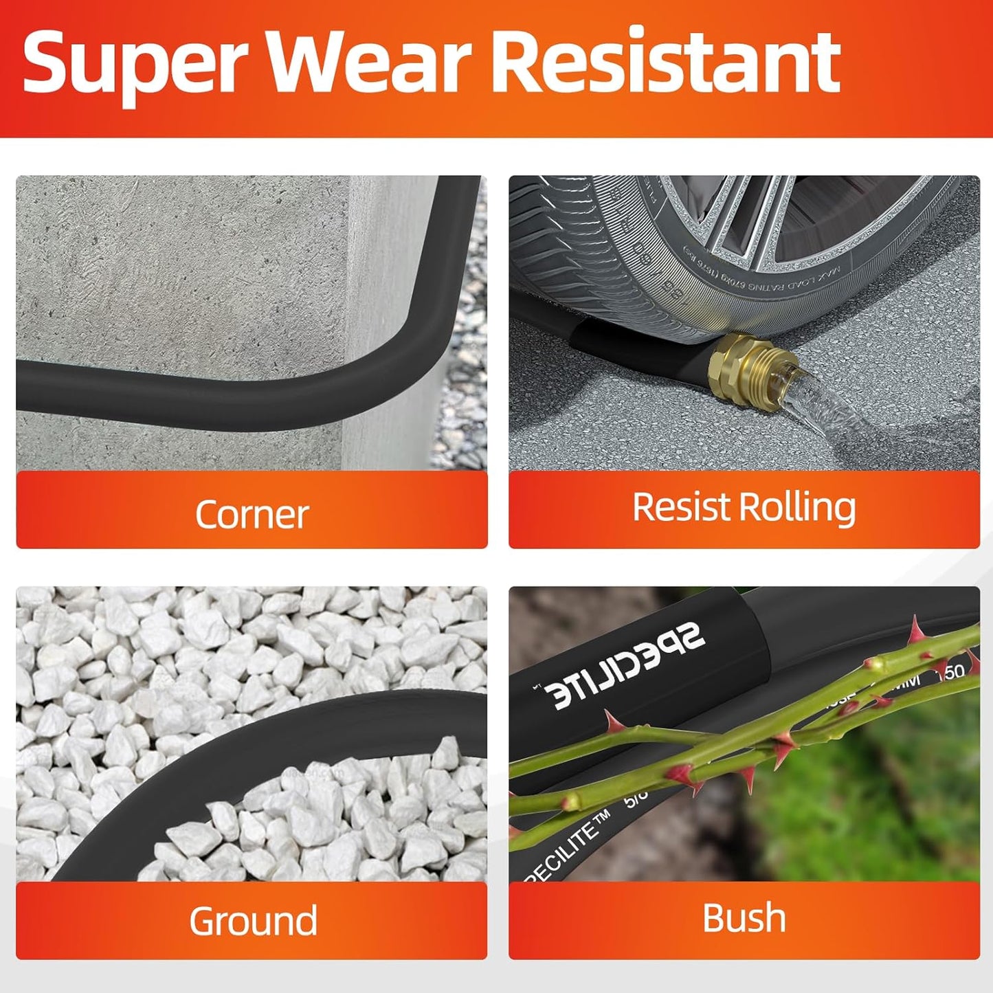 Garden Water Hose 50 ft x 5/8 in Heavy Duty, Flexible and Lightweight, Burst 600 psi, Kink-less Hybrid Rubber Pipe for Backyard, 3/4'' Brass Fittings, Black