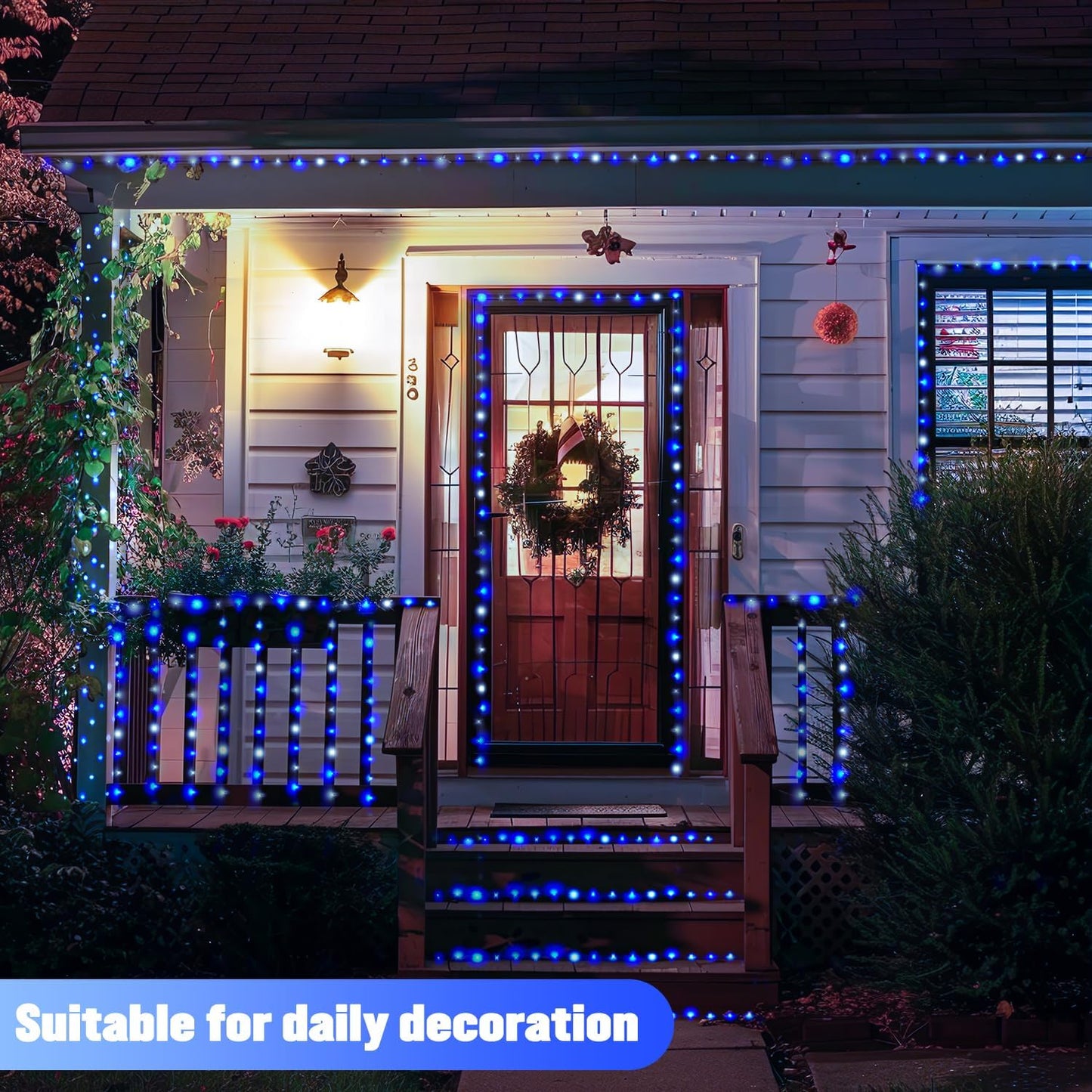 JMEXSUSS 2 Pack Blue and White Solar Christmas Lights, Each 33FT 100 LED Solar String Lights Outdoor Waterproof, 8 Modes Mini Fairy Lights for Outside Yard Patio Christmas Decorations