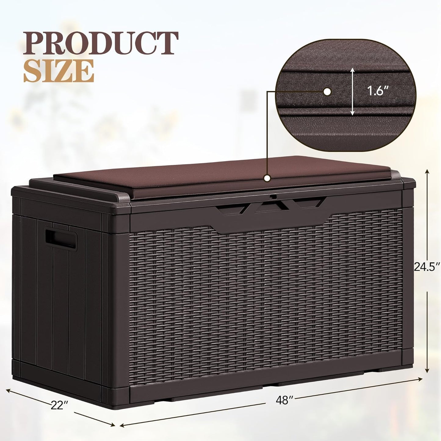 Greesum 100 Gallon Resin Deck Box Large Outdoor Storage Boxes with Cushions for Garden Tools, Patio Furniture Pillows, Pool Supplies, Dark Brown