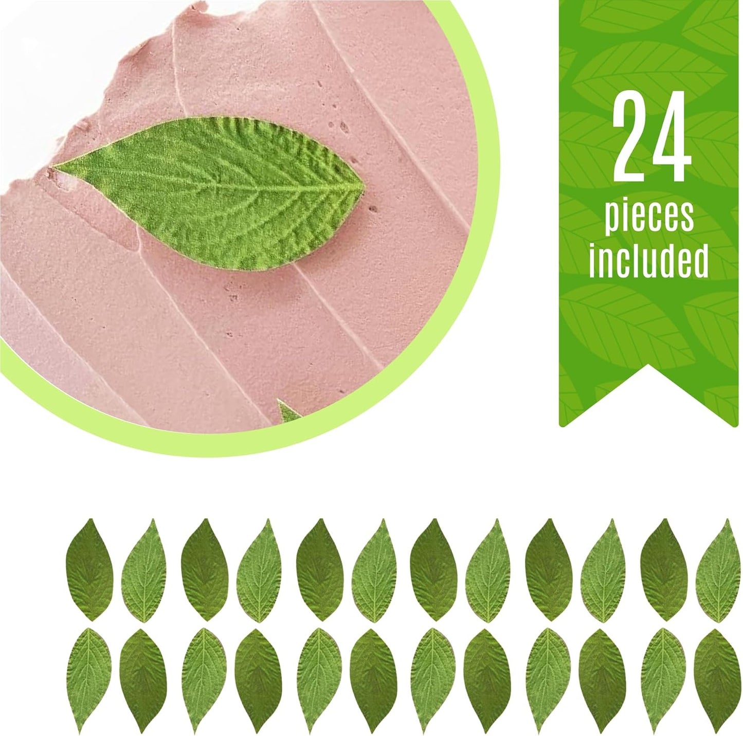 Sugar Robot - Edible Green Leaves for Decoration - Small Size - Edible leaves for cake decorating - Premium Crafted - Made in the USA Cake -Set of 24 (Green Leaves)