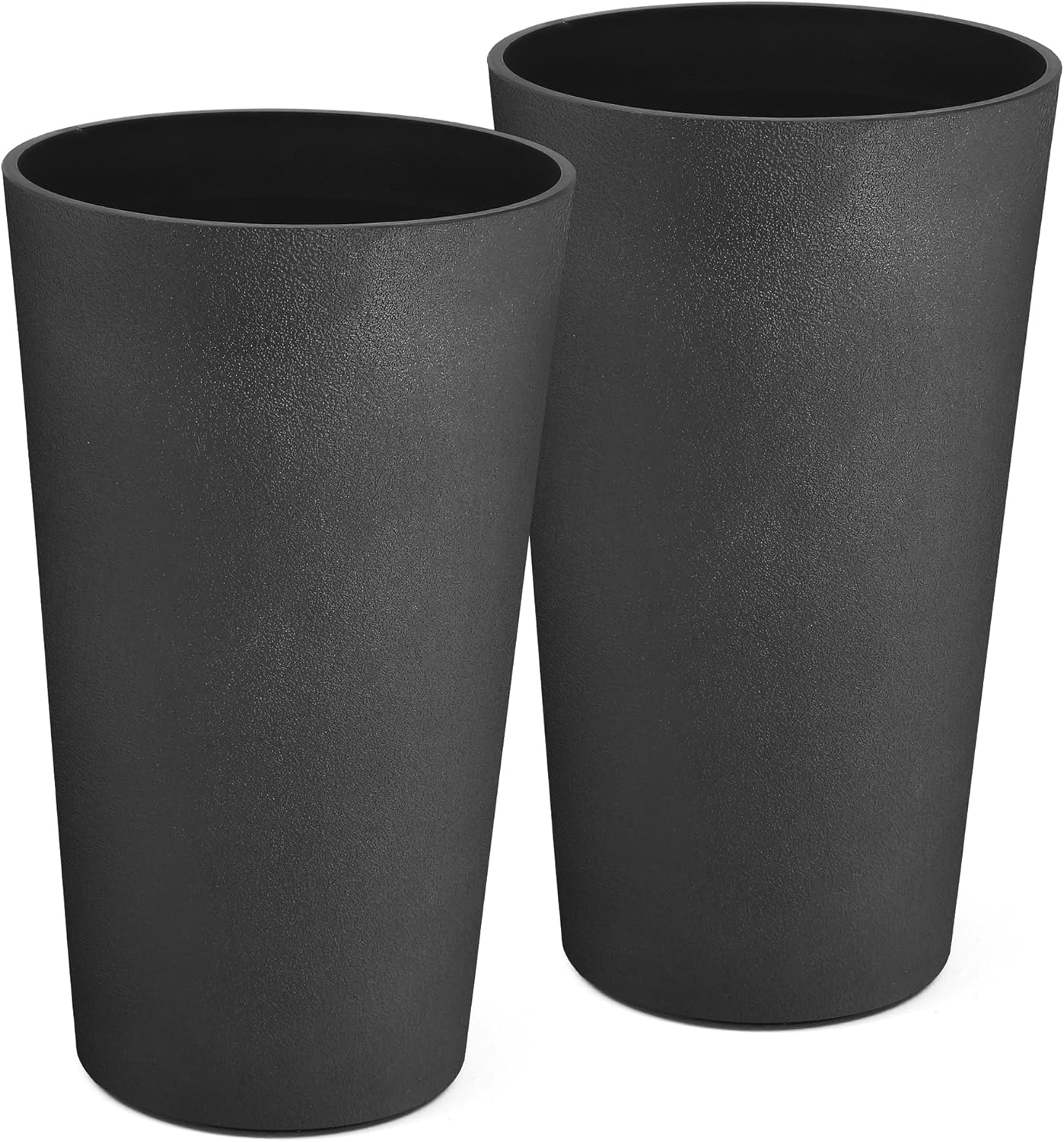 24" Planters for Outdoor/Indoor Plants, Set of 2 Tall Plant Pots, Heavy-Duty Resin Large Vase for Faux Mums Flower, Ideal for Garden, Patio, Yard, Porch or Home Decor, PU Leather-Look Finish