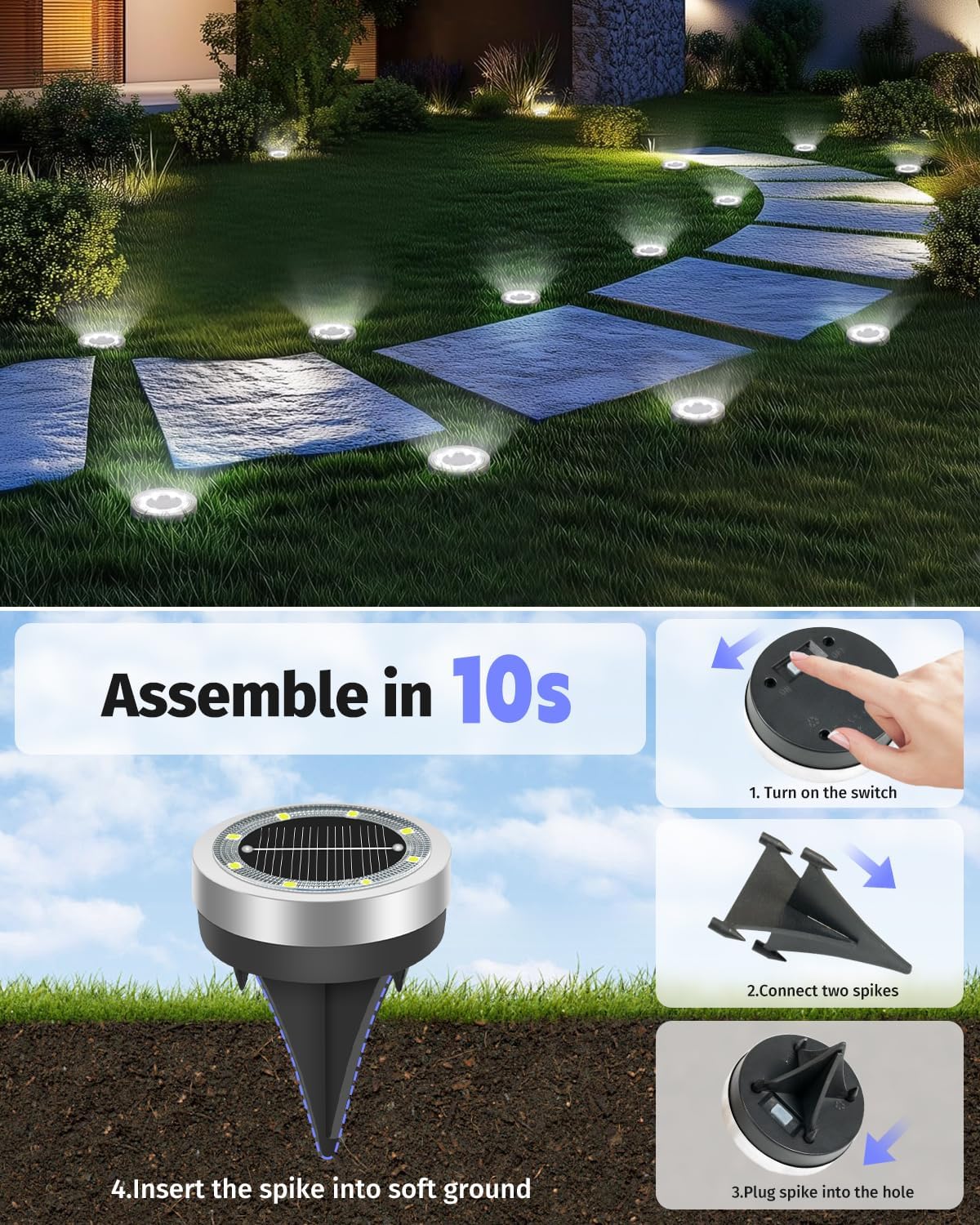 Mini Solar Ground Lights Outdoor 32 Pack Waterproof Upgraded Anti-Rust Solar Flat Garden Lights Stainless Steel Solor Powered Disc Landscape Light for Pathway Walkway Yard Lawn Patio-Cool White