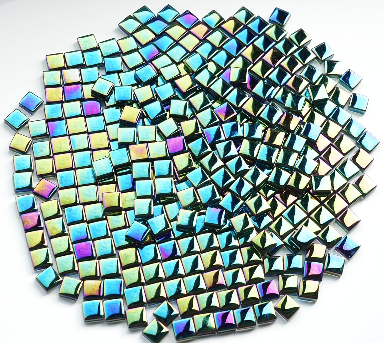 Iridescent Square Mosaic Tiles for Crafts, 300G Small Crystal Mosaic Glass Pieces Bulk for Mosaic Beginner, 0.41”x0.41” Tile for Art Glass Project, Ideal for Handmade Mosaic Home Decor, Black