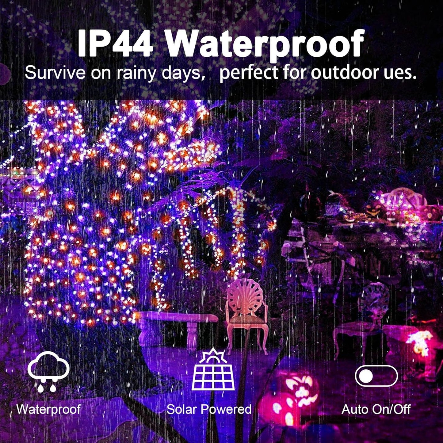 2 Pack 400 LED Solar String Lights, 8 Modes Solar String Lights for Outside, Waterproof and Solar Powered Outdoor String Lights for Holiday Christmas Yard Garden Tree Wedding Party (Orange Purple)