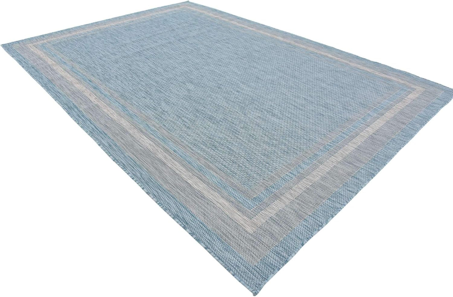 Unique Loom Outdoor Border Collection Area Rug - Soft Border (8' x 11' 4" Rectangle, Aquamarine/ Ivory)