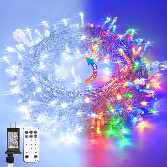 JMEXSUSS 100 LED Cool White & Multicolor Christmas Lights Indoor, Color Changing String Lights Plug in, 33ft Christmas String Lights Outdoor Waterproof for Xmas Tree Indoor Decor