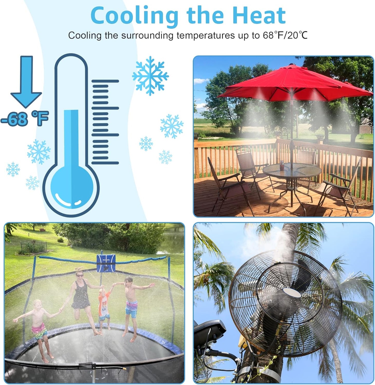 Bonviee Misters for Outside Patio - 75FT Misting Cooling System with 28 Brass Nozzles and 3/4" Adapter, 23M DIY Outdoor Misters Kit for Garden, Greenhouse, and Patio Cooling