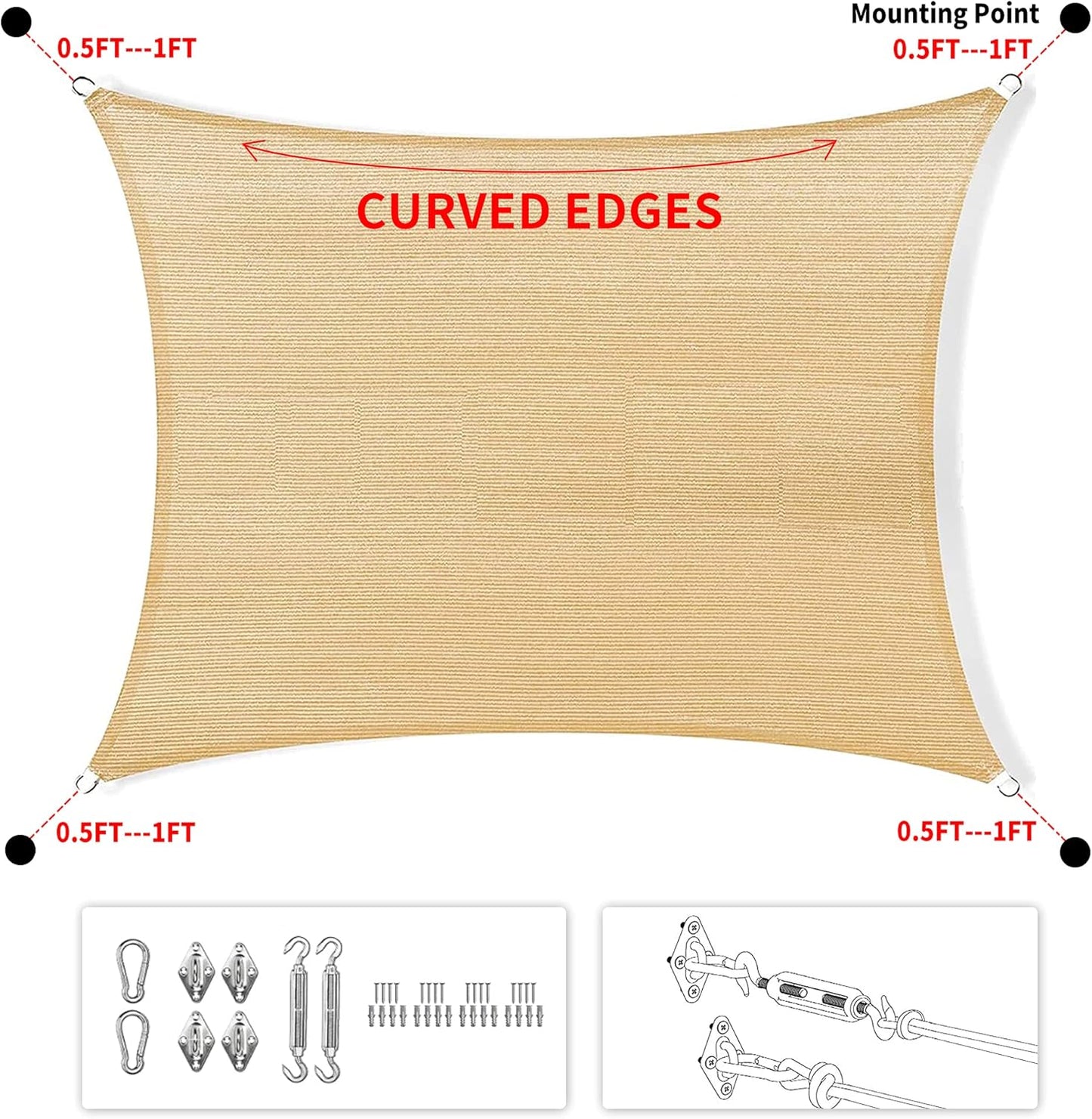 10' x 24' Beige Rectangle Sun Shade Sail SSP1212 Canopy Durable Fabric UV Block Awning,We Make Custom Orders