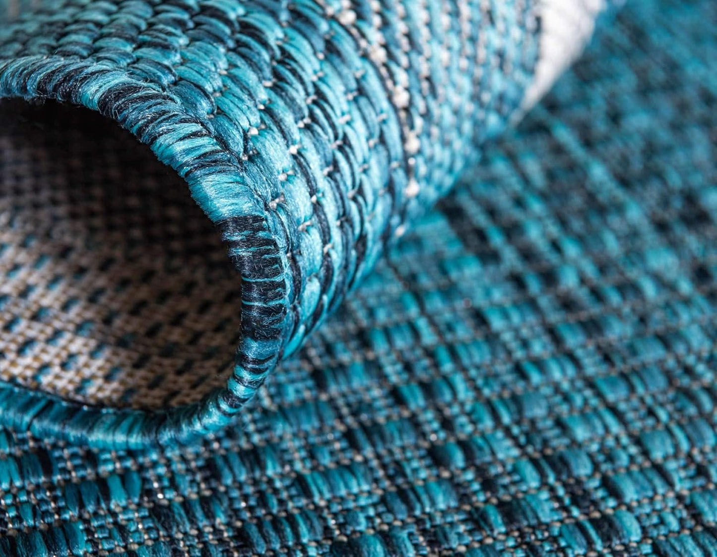 Unique Loom Outdoor Border Collection Area Rug - Soft Border (5' 1" x 8' Rectangle, Teal/ Ivory)