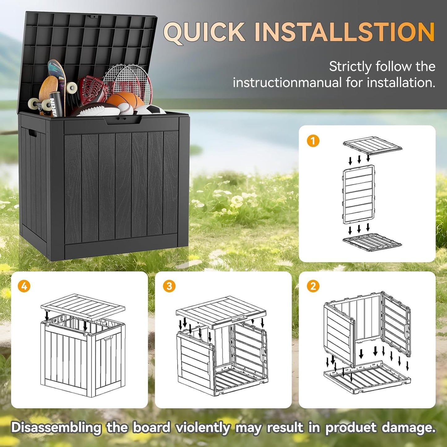 KAMABOKO 32 Gallon Outdoor Storage Box 2 Pack All-Weather Deck Box for Patio Furniture, Package Deliveries, Garden Tools, Pool Supplies & Cushions, Black