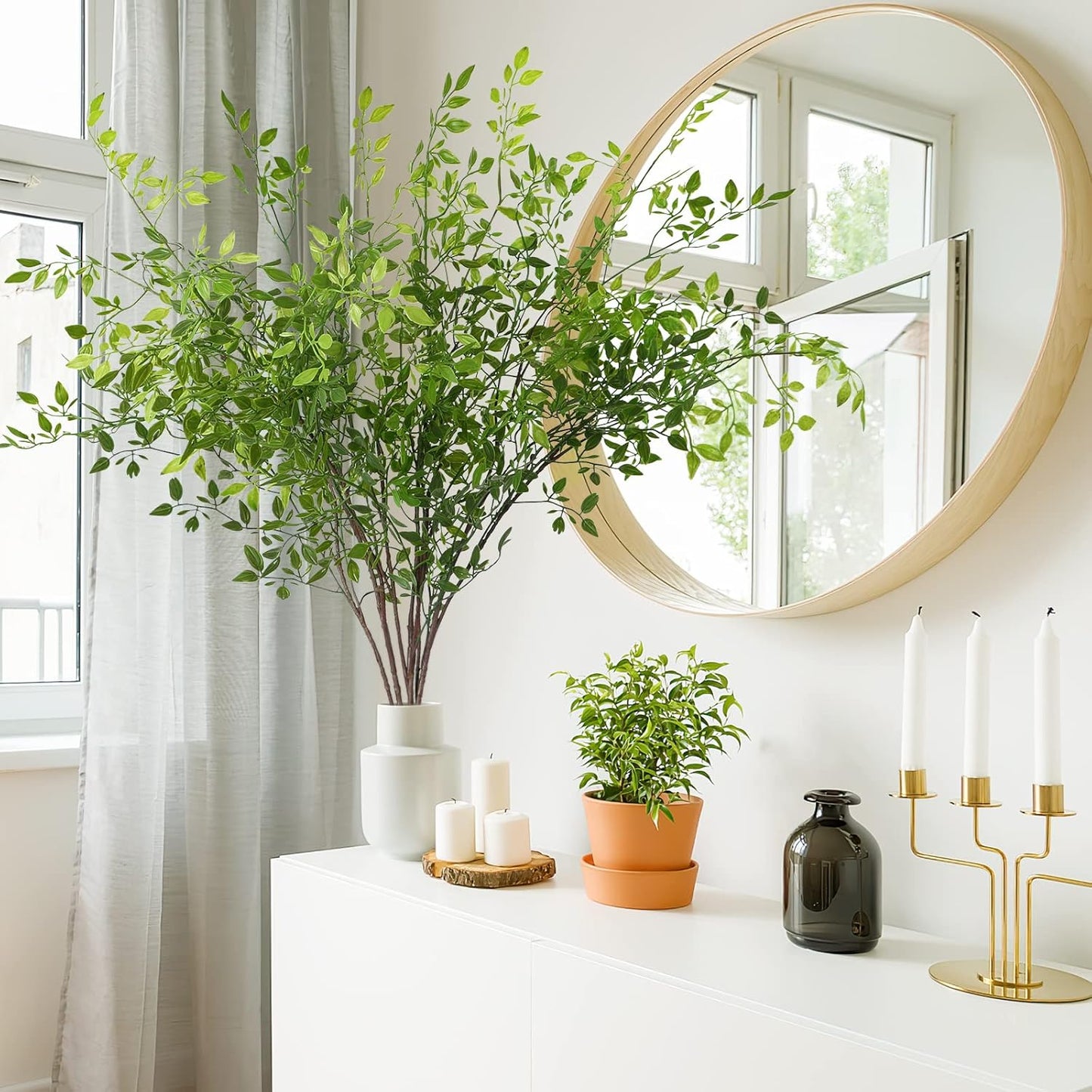 Dremisland Artificial Plant 43.3 Inch Artificial Bamboo Plant Branch 2 Pcs Artificial Green Stems Lucky Bamboo Plants Fake Shrubs Plants Bushes for Home Wedding Office Garden Decor (Green)